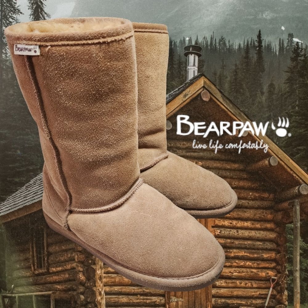 Bearpaw Womens Eva Suede Sheepskin Lining Mid Calf Boots Hickory Tan M410W 9